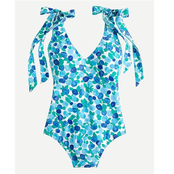 J. Crew | NEW Eco Bow One-Piece Swimsuit in Blueberry Floral AU985 Sz. 18 - Picture 1 of 10